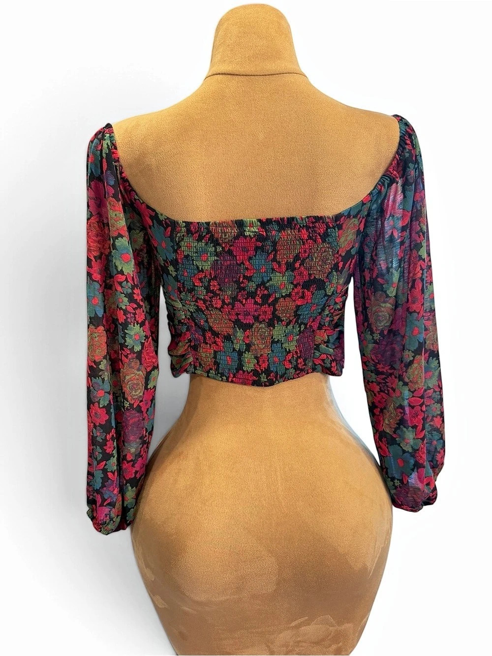 NWOT- Free People Through Oh Lala Top Floral Blouse Black & Red Small - Picture 4 of 13